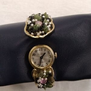 Pilgrim Gold Watch with Green and Black Beads